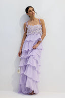 Daniella | Women's Spaghetti Strap 3D Floral Tiered Maxi Dress