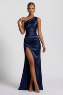 Daphne | Women's One-Shoulder Satin Maxi Prom Dress with Split