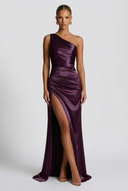 Daphne | Women's One-Shoulder Satin Maxi Prom Dress with Split
