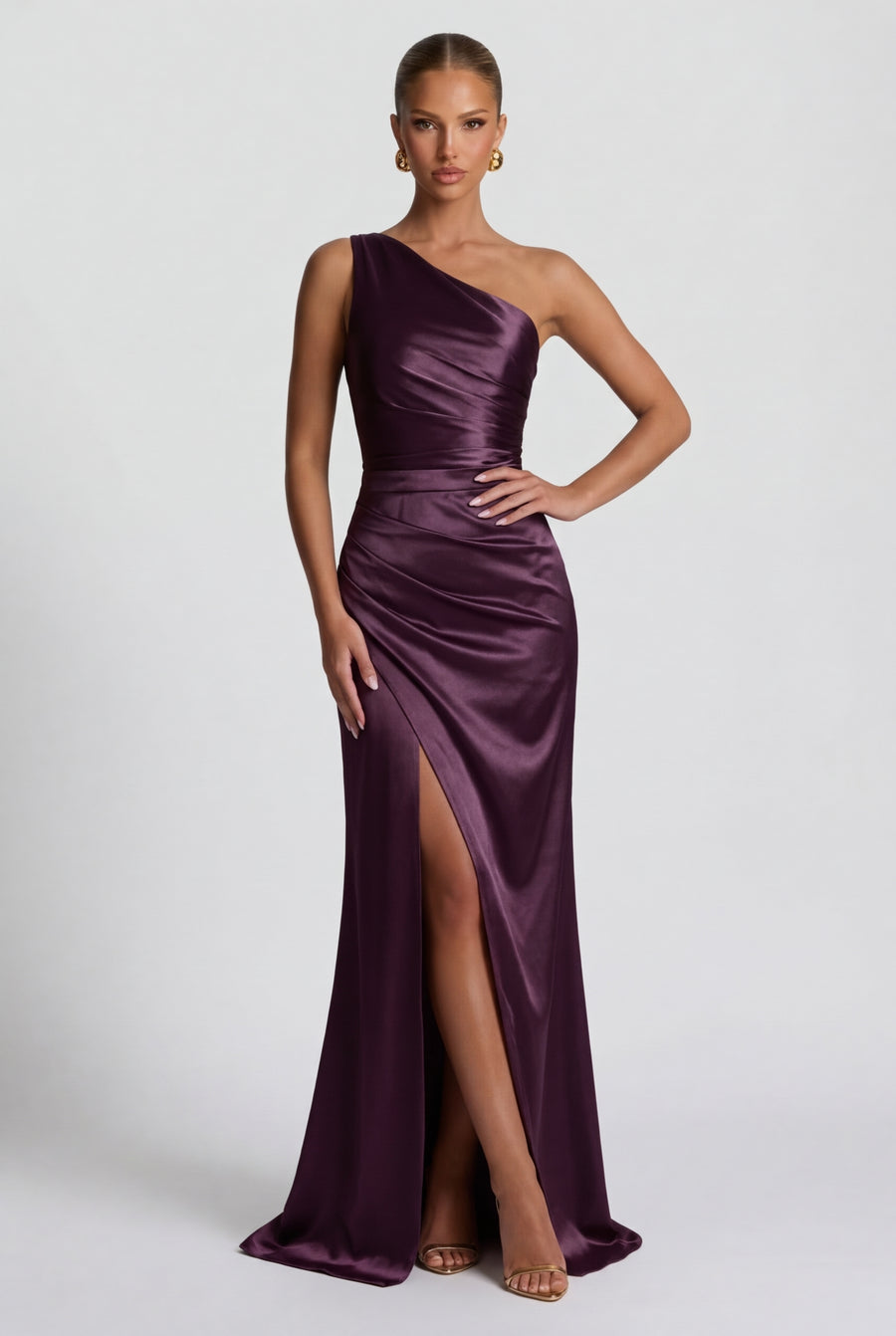Daphne | Women's One-Shoulder Satin Maxi Autumn Occasion Dress with Split