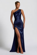 Daphne | Women's One-Shoulder Satin Maxi Prom Dress with Split
