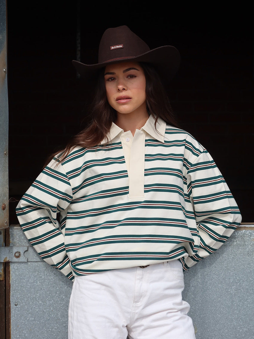 Darcie | Women's Collared Striped Polo Long Sleeve Sweater Top