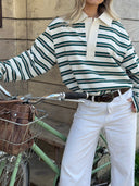 Darcie | Women's Collared Striped Polo Long Sleeve Sweater Top