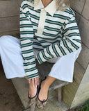 Darcie | Women's Collared Striped Polo Long Sleeve Sweater Top