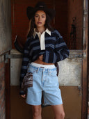 Darcie | Women's Collared Striped Polo Long Sleeve Sweater Top