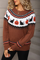 Darcy | Women's Halloween Knit Sweater Pumpkin Cat Pattern Long Sleeve