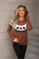 Darcy | Women's Halloween Knit Sweater Pumpkin Cat Pattern Long Sleeve
