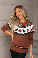 Darcy | Women's Halloween Knit Sweater Pumpkin Cat Pattern Long Sleeve