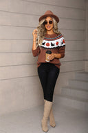 Darcy | Women's Halloween Knit Sweater Pumpkin Cat Pattern Long Sleeve