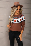 Darcy | Women's Halloween Knit Sweater Pumpkin Cat Pattern Long Sleeve