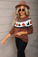 Darcy | Women's Halloween Knit Sweater Pumpkin Cat Pattern Long Sleeve