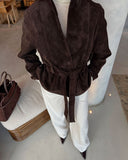 Deborah | Women's Belted Shawl Collar Faux Suede Trench Coat Jacket