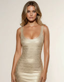 Delara | Women's Party Scoop Neck Wide Strap Sleeveless Metallic Mini Dress