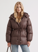 Delcie | Women's Hooded Drawstring Waist Zip Front Puffer Jacket