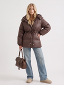Delcie | Women's Hooded Drawstring Waist Zip Front Puffer Jacket