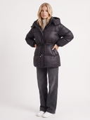 Delcie | Women's Hooded Drawstring Waist Zip Front Puffer Jacket