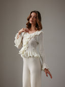 Della | Women's Scoop Neck Long Sleeve Ruffle Knit Tops
