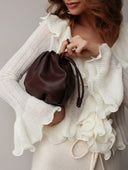Della | Women's Scoop Neck Long Sleeve Ruffle Knit Tops