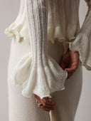 Della | Women's Scoop Neck Long Sleeve Ruffle Knit Tops