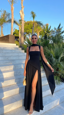 Delphine | Women's Scarf Neck Slit Solid Maxi Autumn Occasion Dress