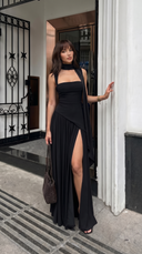 Delphine | Women's Scarf Neck Slit Solid Maxi Autumn Occasion Dress