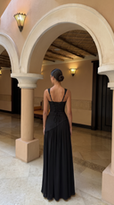 Delphine | Women's Scarf Neck Slit Solid Maxi Autumn Occasion Dress