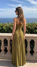 Delphine | Women's Scarf Neck Slit Solid Maxi Autumn Occasion Dress