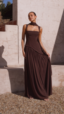 Delphine | Women's Scarf Neck Slit Solid Maxi Autumn Occasion Dress
