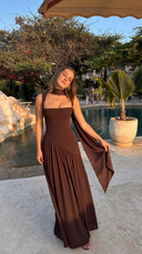 Delphine | Women's Scarf Neck Slit Solid Maxi Autumn Occasion Dress