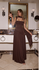 Delphine | Women's Scarf Neck Slit Solid Maxi Autumn Occasion Dress