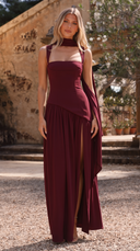 Delphine | Women's Scarf Neck Slit Solid Maxi Autumn Occasion Dress