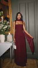 Delphine | Women's Scarf Neck Slit Solid Maxi Autumn Occasion Dress