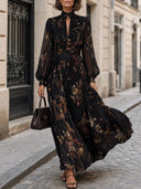 Dolores | Women's Floral Print High Neck Sheer Sleeve Pleated Maxi Dress