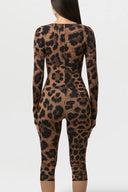 Dulce | Women's Halloween Long Sleeve Front Cutout Capri Length Leopard Print Jumpsuit