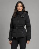 Eira | Women's Belted High Collar Zip Front Hooded Puffer Jacket