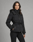 Eira | Women's Belted High Collar Zip Front Hooded Puffer Jacket