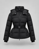 Eira | Women's Belted High Collar Zip Front Hooded Puffer Jacket