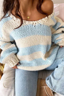 Elaina | Women's Oversized Striped Knit Off Shoulder Sweater
