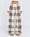 Elaine | Women's Plaid Plush Drawstring Wide Leg Lounge Pants