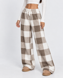 Elaine | Women's Plaid Plush Drawstring Wide Leg Lounge Pants
