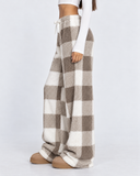 Elaine | Women's Plaid Plush Drawstring Wide Leg Lounge Pants