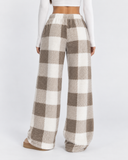 Elaine | Women's Plaid Plush Drawstring Wide Leg Lounge Pants