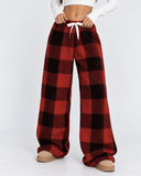 Elaine | Women's Plaid Plush Drawstring Wide Leg Lounge Pants