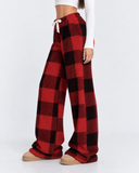 Elaine | Women's Plaid Plush Drawstring Wide Leg Lounge Pants