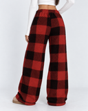 Elaine | Women's Plaid Plush Drawstring Wide Leg Lounge Pants