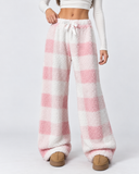 Elaine | Women's Plaid Plush Drawstring Wide Leg Lounge Pants