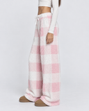 Elaine | Women's Plaid Plush Drawstring Wide Leg Lounge Pants