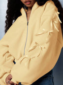 Eleanora | Women's Bow High Neck Long Sleeve Drop Shoulder Zip Sweater