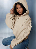 Eleanora | Women's Bow High Neck Long Sleeve Drop Shoulder Zip Sweater