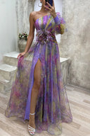 Elena | Women’s Abstract Floral One-Shoulder Maxi Wedding Guest Dress